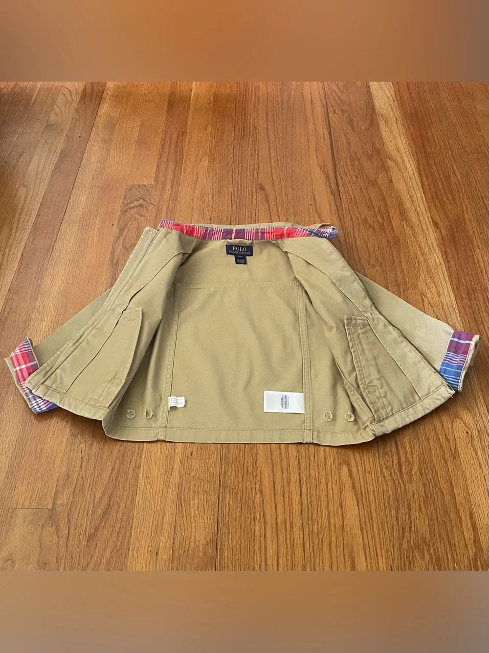 Polo Ralph Lauren Harrington Khaki Zip Jacket with Classic Plaid Trim